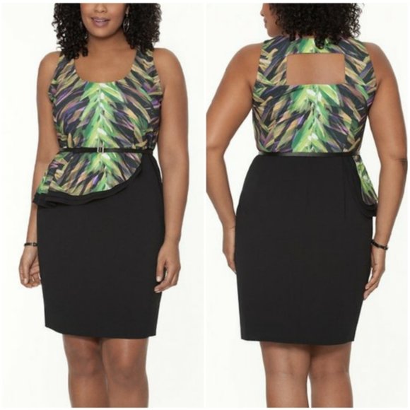 Lane Bryant Dresses & Skirts - Lane Bryant asymmetrical peplum dress belted